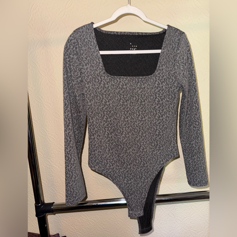 A New Day Black Asymmetrical Long Sleeve Bodysuit
